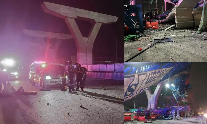 Hiện trường thương tâm vụ sập cần cẩu khi đang xây cao tốc ở Thái Lan, thương vong lớn