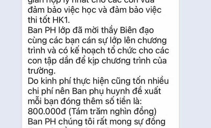 Phụ huynh bức xúc trước đề xuất thu 800 nghìn đồng/học sinh để tổ chức văn nghệ, hiệu trưởng nói gì?