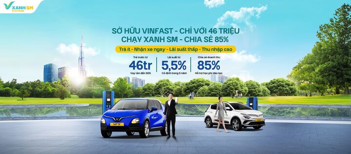 46 triệu đồng sở hữu xe VinFast, lãi suất cố định 5,5% trong 5 năm, nhận ngay 85% chia sẻ doanh số trên xanh SM Platform