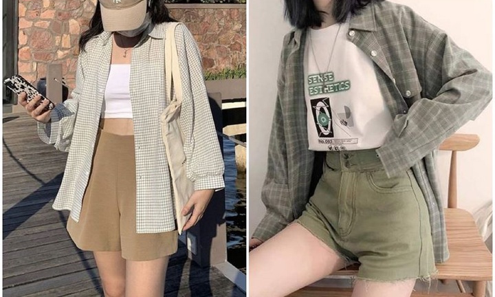 Cách phối áo sơ mi và quần short cá tính cho các nàng