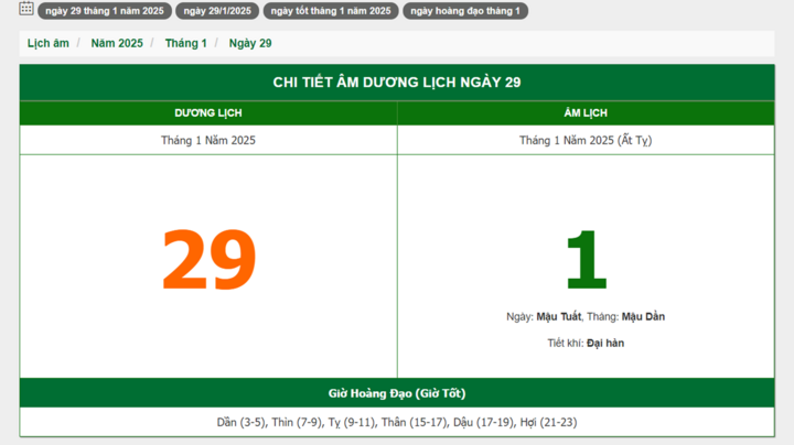 Hôm nay (29/1/2025), có phải ngày đẹp không?