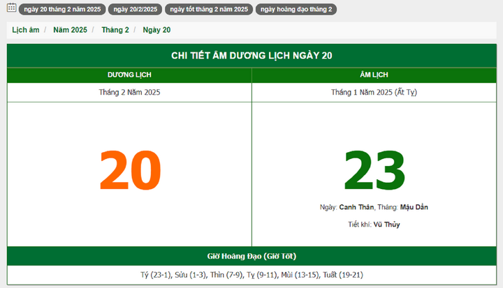 Hôm nay (20/2/2025), có phải ngày đẹp không?