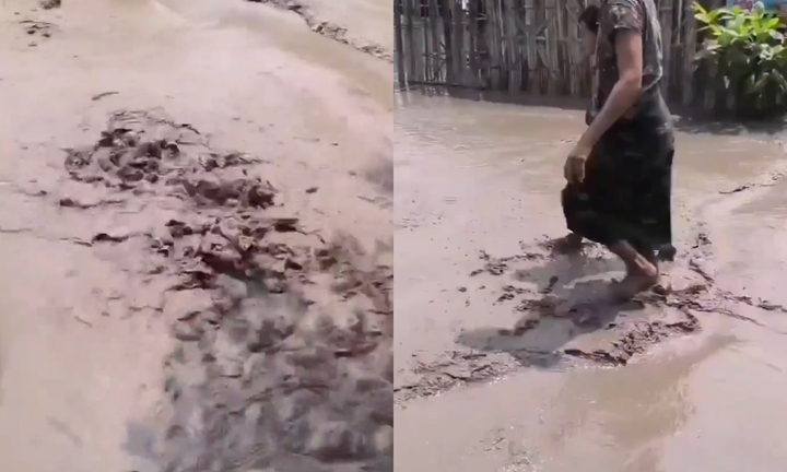 Clip: Nước từ lòng đất phun lên xối xả tại Myanmar sau trận động đất kinh hoàng