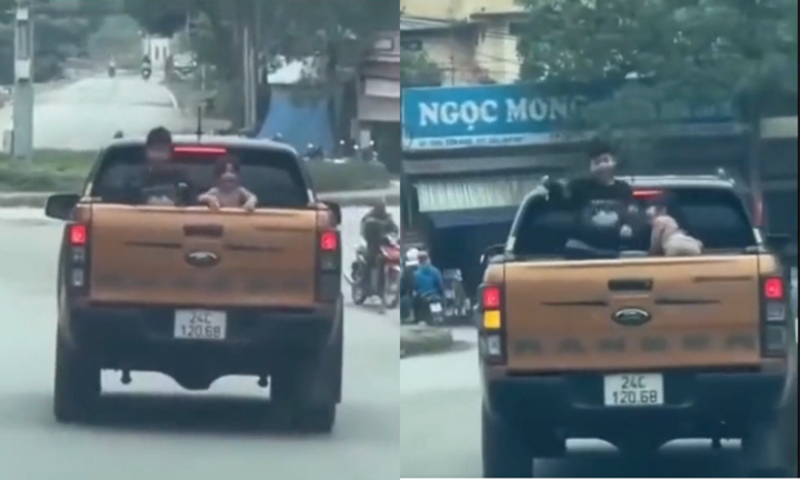 Lào Cai: Xử phạt tài xế chở trẻ em trên thùng xe bán tải