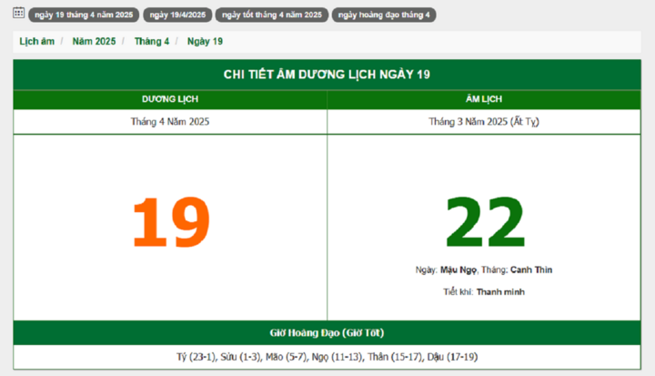 Hôm nay (19/4/2025), có phải ngày đẹp không?