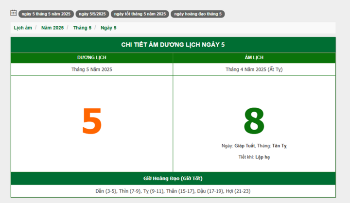 Hôm nay (5/5/2025), có phải ngày đẹp không?