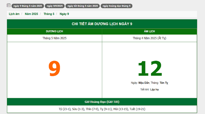 Hôm nay (9/5/2025), có phải ngày đẹp không?