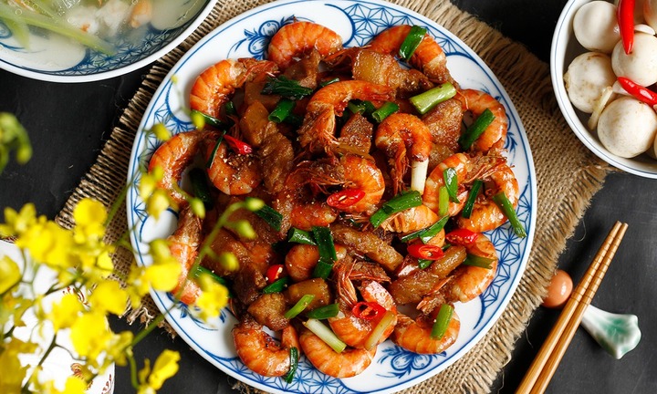 Tôm rang thịt - món ăn