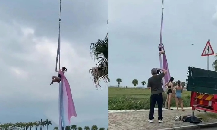 Người phụ nữ treo mình trên cần cẩu 5m để tập yoga, cộng đồng mạng