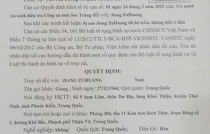 Người đàn ông 61 tuổi, quốc tịch Trung Quốc bị Công an Sóc Trăng truy nã đặc biệt là ai?