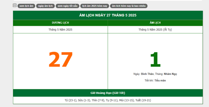 Hôm nay (27/5/2025), có phải ngày đẹp không?