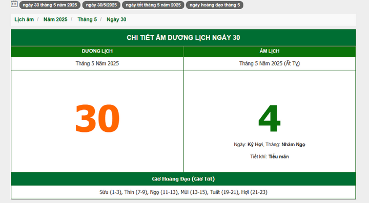 Hôm nay (30/5/2025), có phải ngày đẹp không?