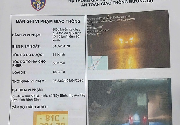 Tài xế ở Bình Định 9 lần vượt tốc độ, bị