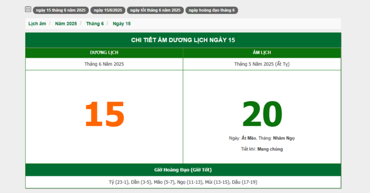 Hôm nay (15/6/2025), có phải ngày đẹp không?
