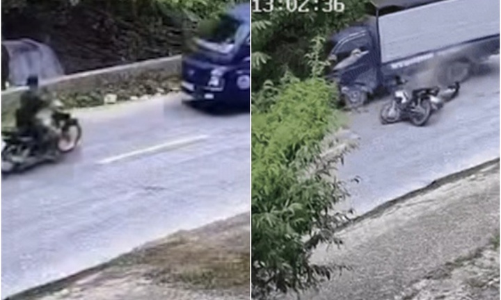 Vụ xe máy va chạm với ô tô tải khiến 1 người tử vong: Camera ghi lại gì?