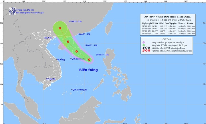 Áp thấp nhiệt đới vừa hình thành trên biển Đông, có khả năng mạnh lên