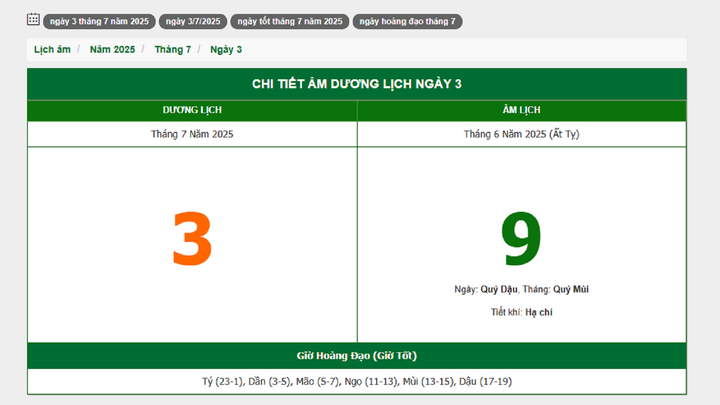 Hôm nay (3/7/2025), có phải ngày đẹp không?