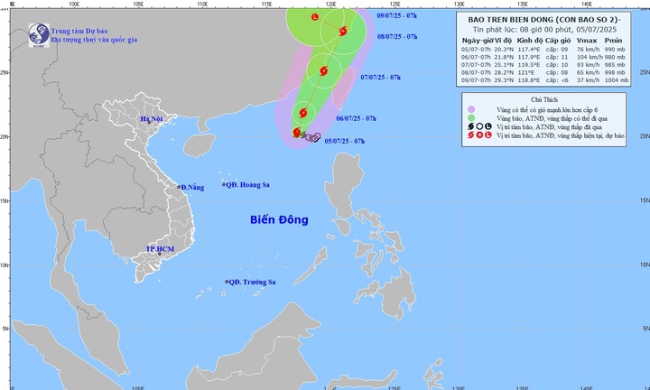 Dự báo mới nhất đường đi của bão số 2 
