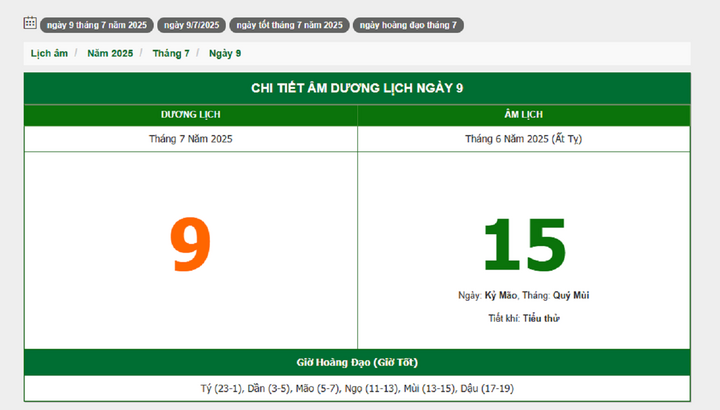 Hôm nay (9/7/2025), có phải ngày đẹp không?
