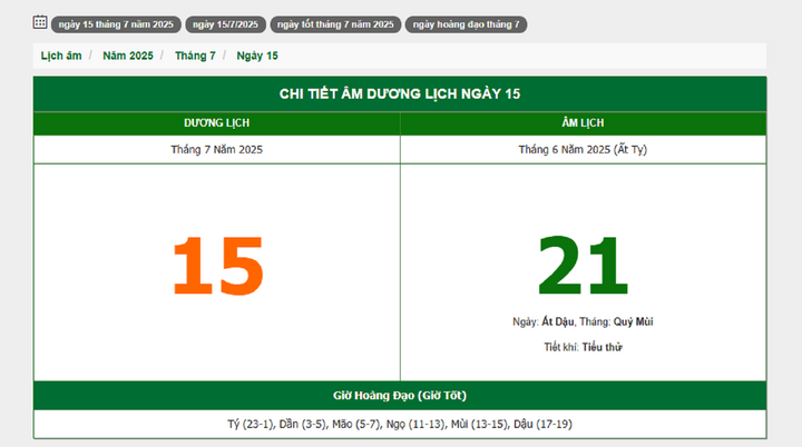 Hôm nay (15/7/2025), có phải ngày đẹp không?