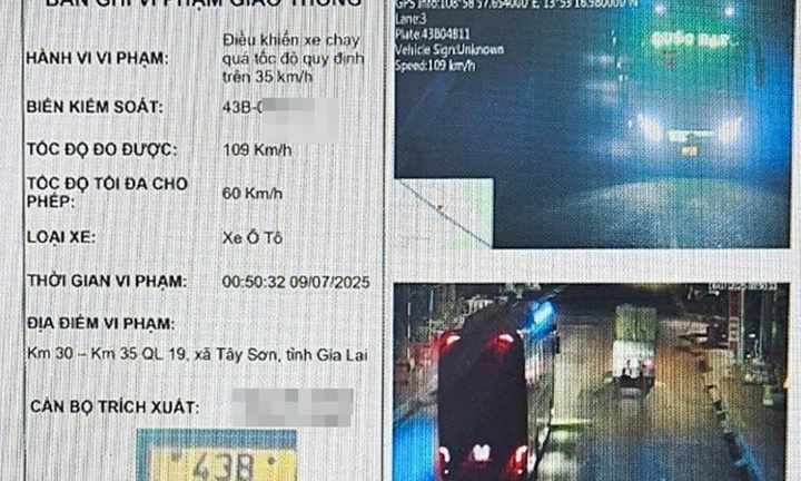 Xe khách chạy 109 km/h trên đoạn đường giới hạn 60 km/h ở Gia Lai