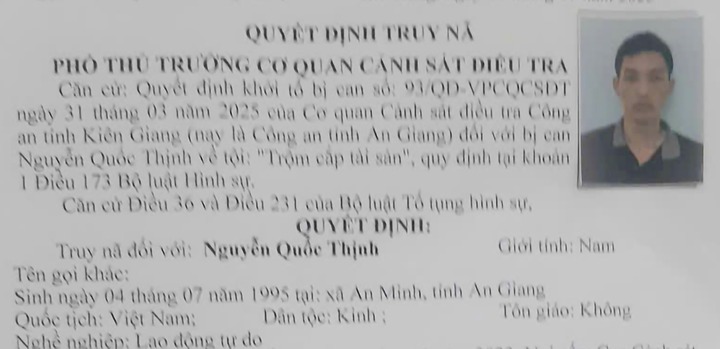 Truy nã Nguyễn Quốc Thịnh ăn trộm 17kg khô mực ở An Giang