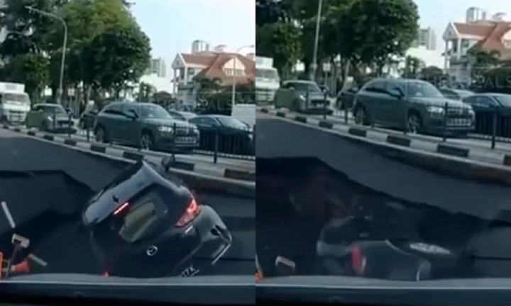 Clip: Hố tử thần bất ngờ xuất hiện, nuốt chửng ô tô đang chạy trên đường