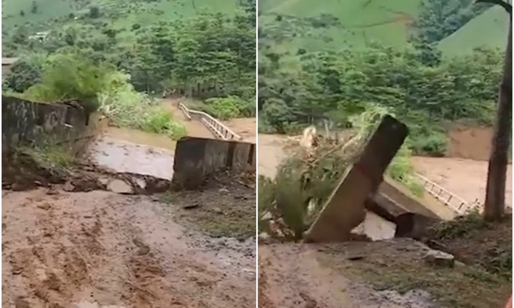 Camera ghi lại cảnh dòng lũ mạnh cuốn trôi cây cầu ở suối Nậm Công, Sơn La