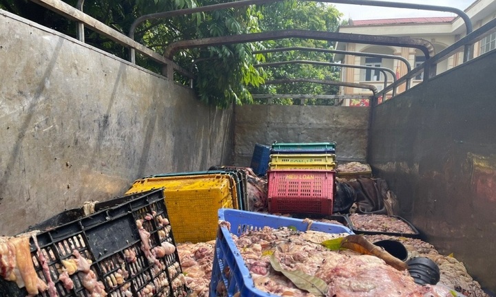 Phát hiện, tiêu hủy hơn 2 tấn mỡ lợn, da bò bốc mùi trên đường từ Phú Thọ về Hà Nội tiêu thụ