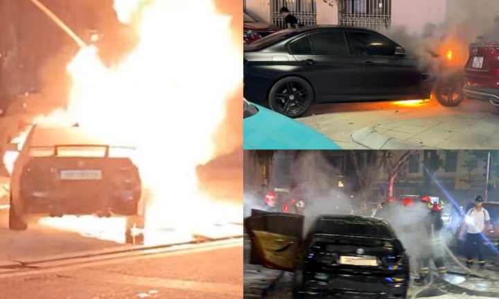 Hiện trường vụ xe BMW cháy ngùn ngụt trên phố Hà Nội, khói đen cuồn cuộn khiến cả khu vực náo loạn