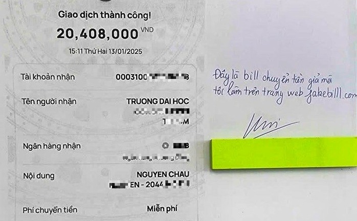 Cảnh báo thủ đoạn làm giả bill chuyển tiền với giá 5.000-6.000 đồng/lần