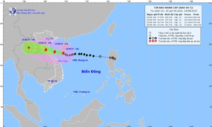Tin bão số 5 mới nhất: Giật cấp 17, dự báo di chuyển theo hướng Tây Tây Bắc