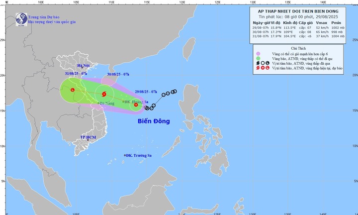 Thông tin mới nhất về hướng di chuyển của áp thấp nhiệt đới trên Biển Đông