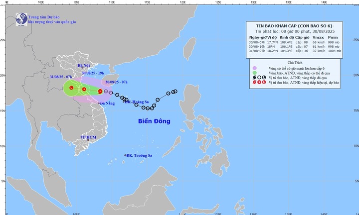 Chiều nay (30/8), bão số 6 giật cấp 10 dự báo đổ bộ miền Trung, miền Bắc mưa lớn