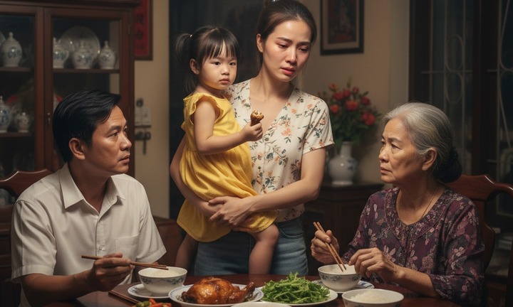 Thấy cháu gắp miếng đùi gà, mẹ chồng nói một câu khiến tôi bế con về nhà mẹ đẻ