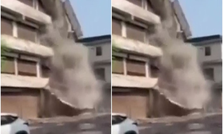 Clip: Kinh hãi cảnh tòa nhà 3 tầng đổ sập, bụi mù trắng xóa như ngày tận thế