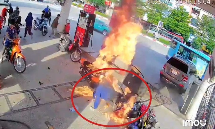 Nhân chứng kể giây phút ô tô húc đổ trụ bơm xăng gây cháy, đè trúng nhân viên và nhiều xe máy