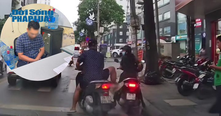 Công an làm việc với người đàn ông đi xe máy không đội mũ bảo hiểm còn húc xe, dọa đạp người phụ nữ