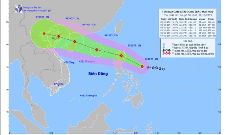 Bão Matmo cách Biển Đông 650km, di chuyển nhanh và có khả năng mạnh thêm