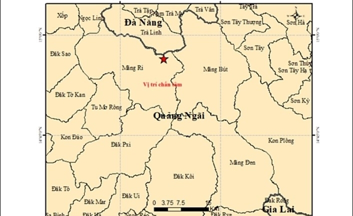 Liên tiếp xảy ra 4 trận động đất tại một xã thuộc tỉnh Quảng Ngãi