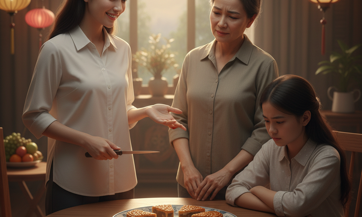 Dẫn bạn gái về ra mắt dịp Tết Trung thu, nhìn cách cô ấy cắt chiếc bánh nướng, mẹ tôi lắc đầu