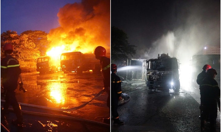 Cháy bãi xe sau cây xăng ở Đà Nẵng, lửa 