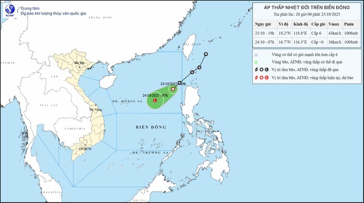 Áp thấp nhiệt đới mạnh cấp 6, giật cấp 8 trên biển Đông