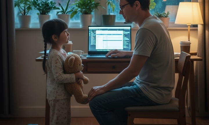 Chiều cuối tuần ngồi làm việc, con gái 5 tuổi hỏi 1 câu khiến tôi chạnh lòng