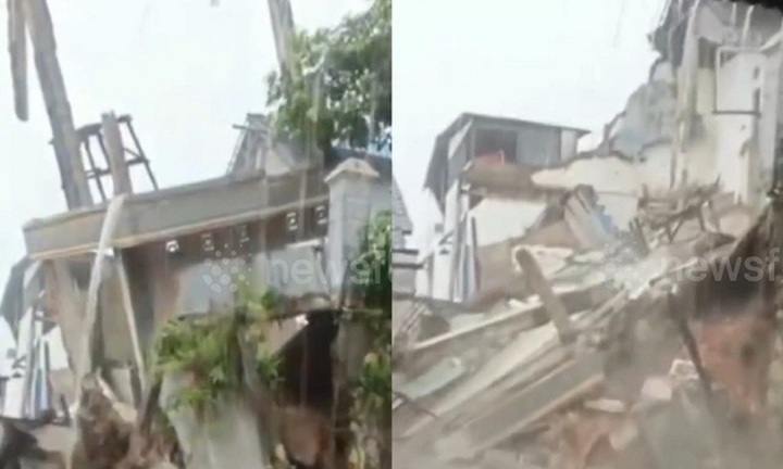 Clip: Khoảnh khắc ngôi nhà bất ngờ đổ sập giữa cơn mưa như trút nước, người dân xung quanh hoảng hốt, la hét