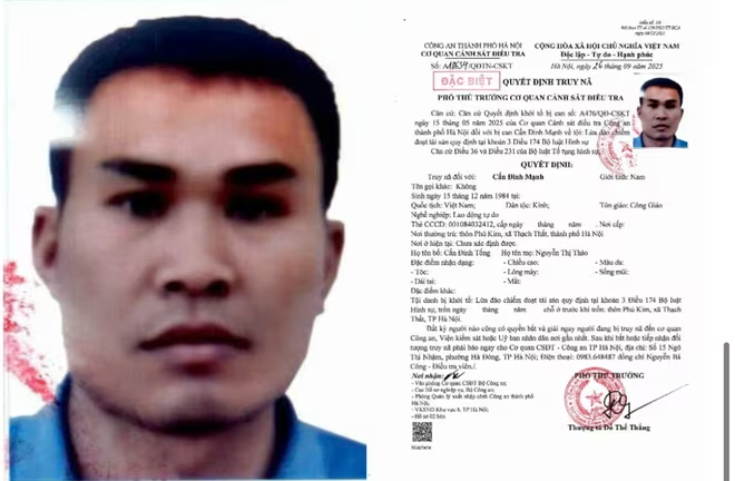 Công an TP Hà Nội truy nã Cấn Đình Mạnh