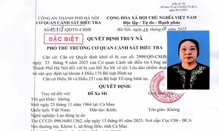 Công an Hà Nội truy nã Đỗ Xa Mí
