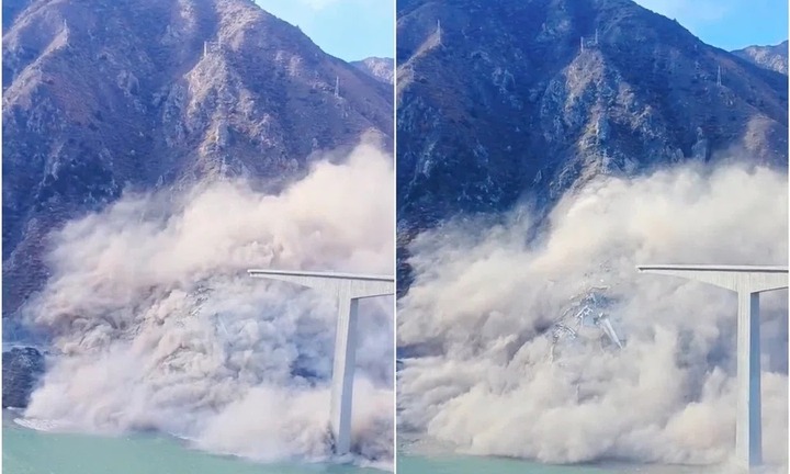 Clip: Kinh hoàng cảnh cầu khổng lồ cao 172m sập xuống sông ở Trung Quốc