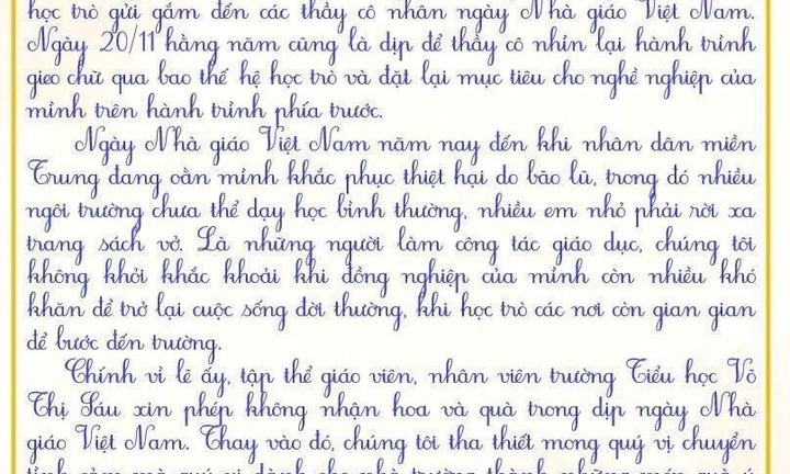 Một trường tiểu học ở Đà Nẵng xin không nhận hoa, quà 20/11 vì lý do đặc biệt