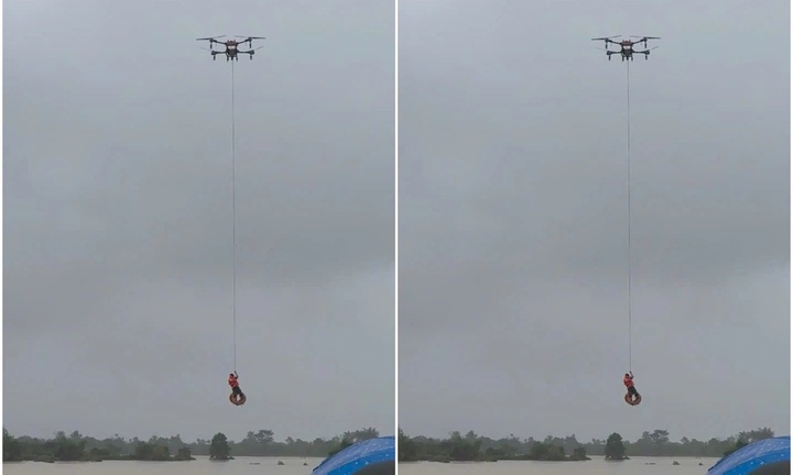 Clip: Dùng máy bay không người lái cứu người bị lật thuyền giữa dòng nước xiết